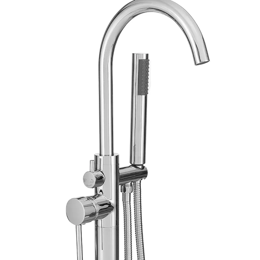 Silla Global Silla élégant Robinet de Baignoire sur pied avec inverseur et bec rotatif avec douchette et flexible, Chrome