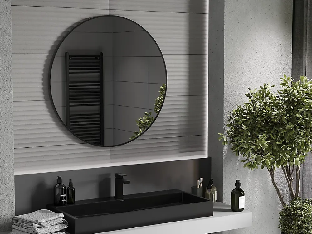 Silla Global SILLA Miroir mural rond, 90 cm, cadre noir