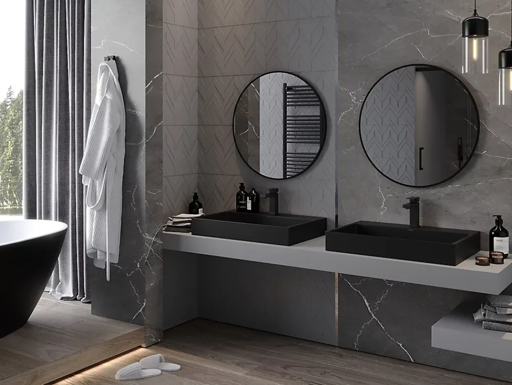 Silla Global SILLA Miroir mural rond, 75 cm, cadre noir