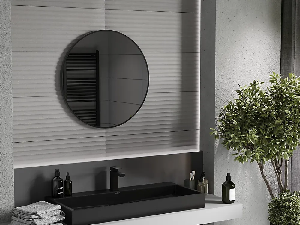 Silla Global SILLA Miroir mural rond, 75 cm, cadre noir