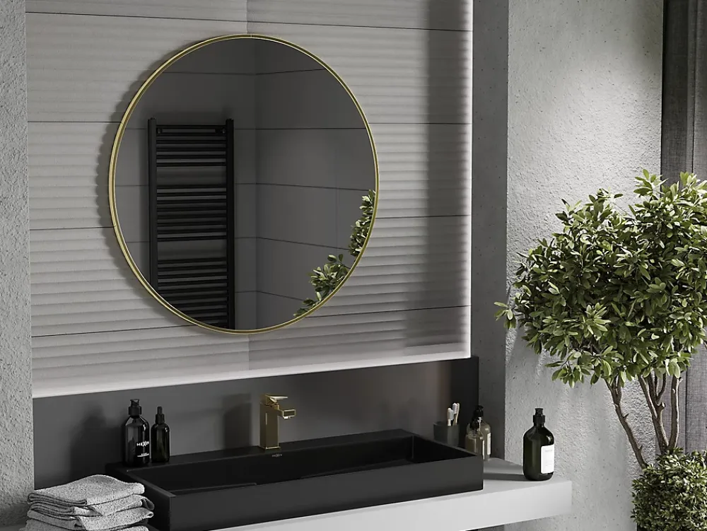 Silla Global SILLA Miroir mural rond, 90 cm, cadre doré
