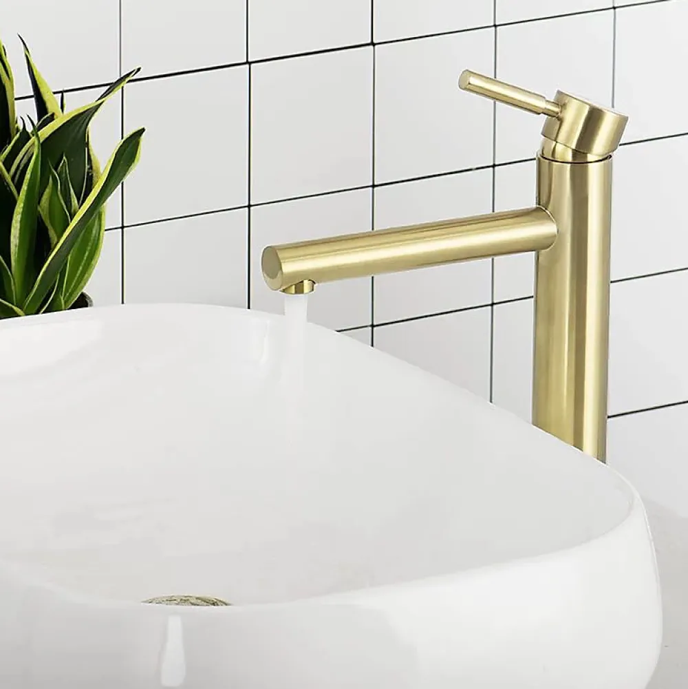 Silla Global SILLA Mitigeur lavabo moderne bec haut en Laiton, économie d'eau, Doré