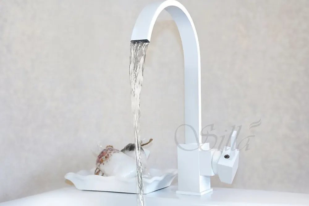 Robinet Lavabo Et Vasque|Silla Global SILLA Mitigeur lavabo moderne en Laiton, économie d'eau, Blanc