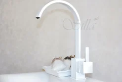 Robinet Lavabo Et Vasque|Silla Global SILLA Mitigeur lavabo moderne en Laiton, économie d'eau, Blanc