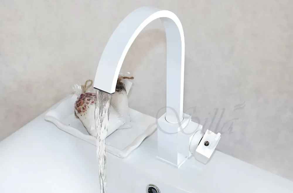 Robinet Lavabo Et Vasque|Silla Global SILLA Mitigeur lavabo moderne en Laiton, économie d'eau, Blanc