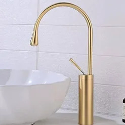 Silla Global SILLA Mitigeur lavabo moderne bec haut en Laiton, économie d'eau, Doré