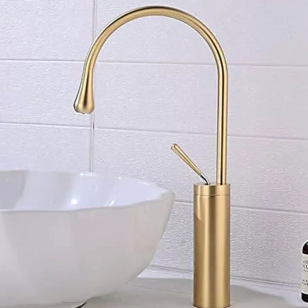 Silla Global SILLA Mitigeur lavabo moderne bec haut en Laiton, économie d'eau, Doré