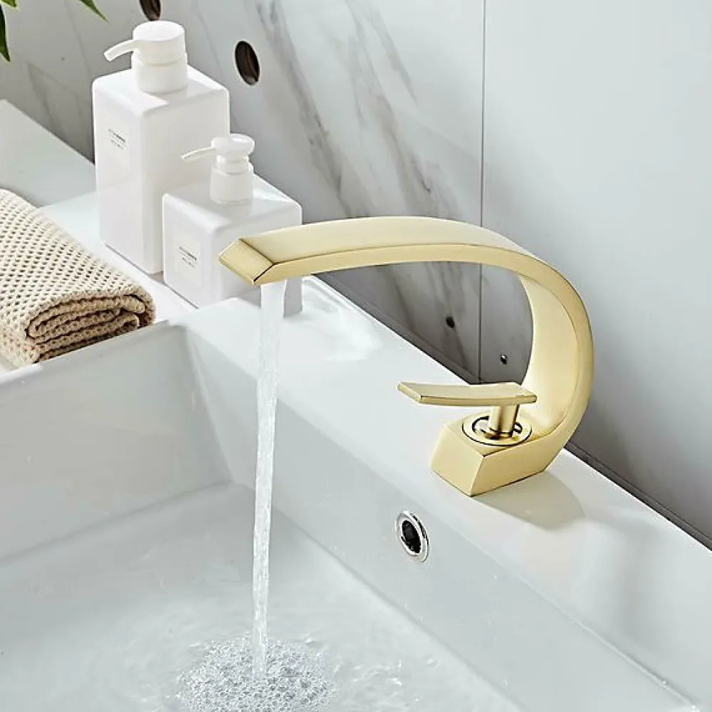 Robinet Lavabo Et Vasque|Silla Global SILLA Mitigeur lavabo moderne en Laiton, économie d'eau, Doré