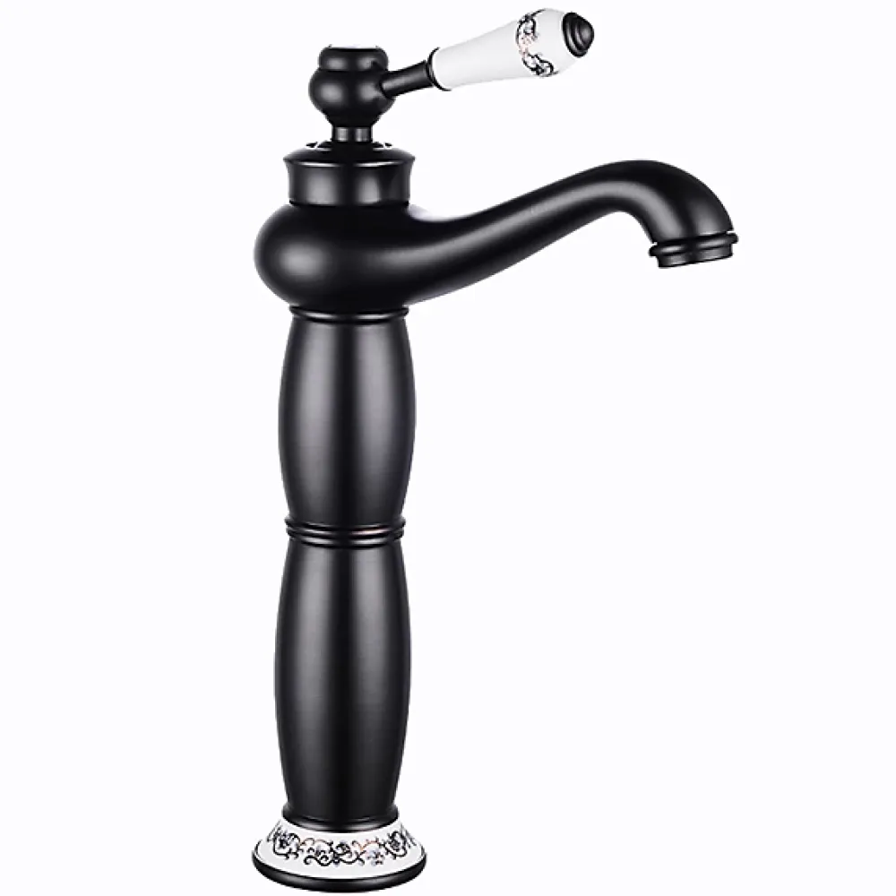 Robinet Lavabo Et Vasque|Silla Global SILLA Mitigeur lavabo retro bec haut en Laiton, économie d'eau, Noir