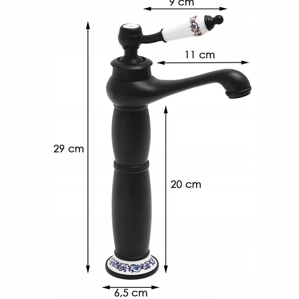 Robinet Lavabo Et Vasque|Silla Global SILLA Mitigeur lavabo retro bec haut en Laiton, économie d'eau, Noir