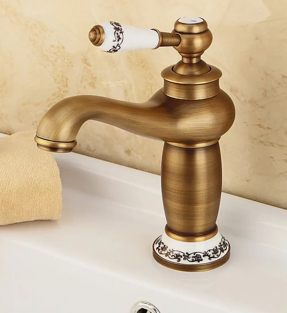 Silla Global SILLA Mitigeur lavabo retro en Laiton, économie d'eau, Vintage doré