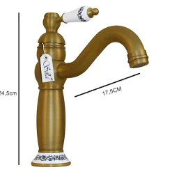 Robinet Lavabo Et Vasque|Silla Global SILLA Mitigeur lavabo retro en Laiton, économie d'eau, Vintage doré
