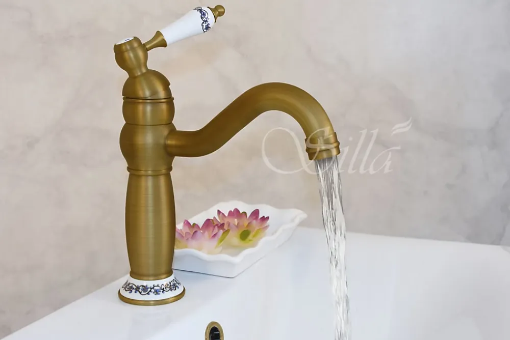 Robinet Lavabo Et Vasque|Silla Global SILLA Mitigeur lavabo retro en Laiton, économie d'eau, Vintage doré
