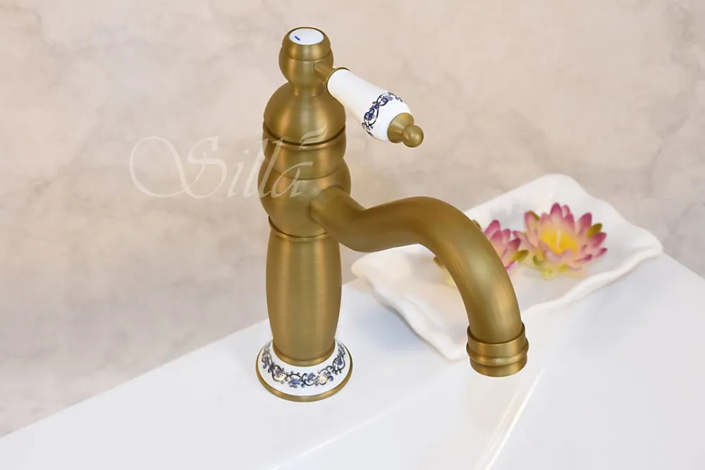 Robinet Lavabo Et Vasque|Silla Global SILLA Mitigeur lavabo retro en Laiton, économie d'eau, Vintage doré
