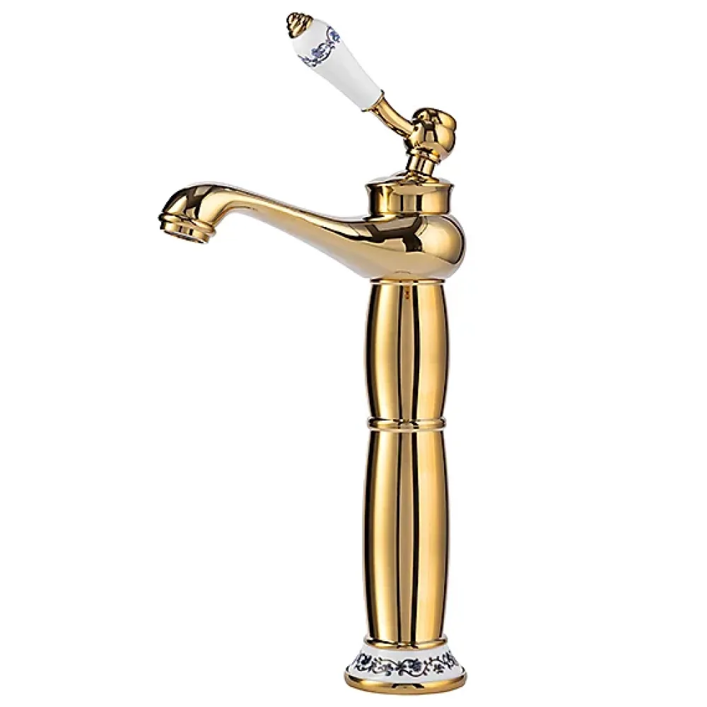 Silla Global SILLA Mitigeur lavabo retro bec haut en Laiton, économie d'eau, Doré