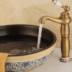Silla Global SILLA Mitigeur lavabo retro bec haut en Laiton, économie d'eau, Vintage doré