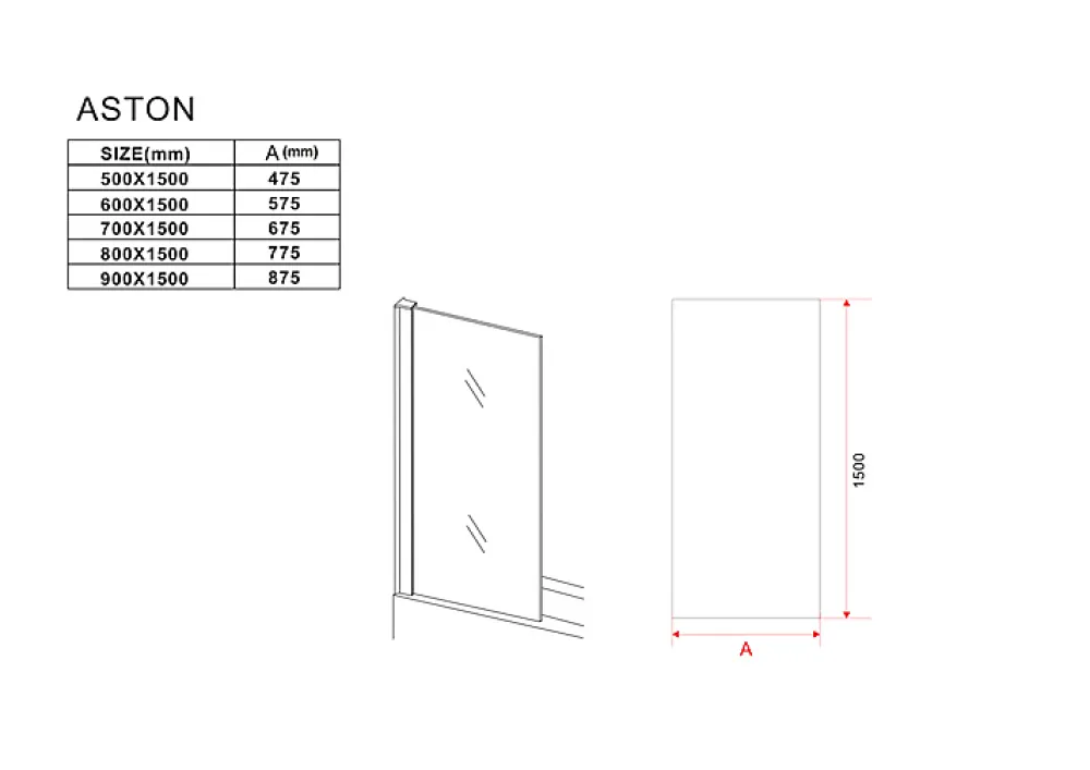 Silla Global Silla Pare-baignoire ASTON, fixe, 70x150 cm, Noir