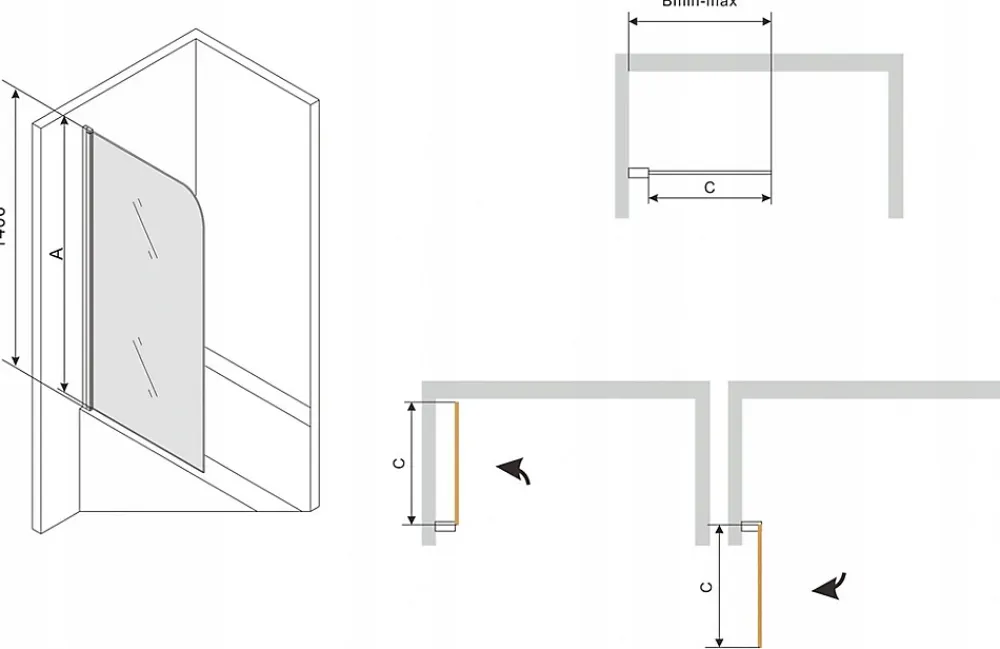Pare-Baignoire|Silla Global Silla Pare-baignoire pivotant, 70x140 cm, Noir