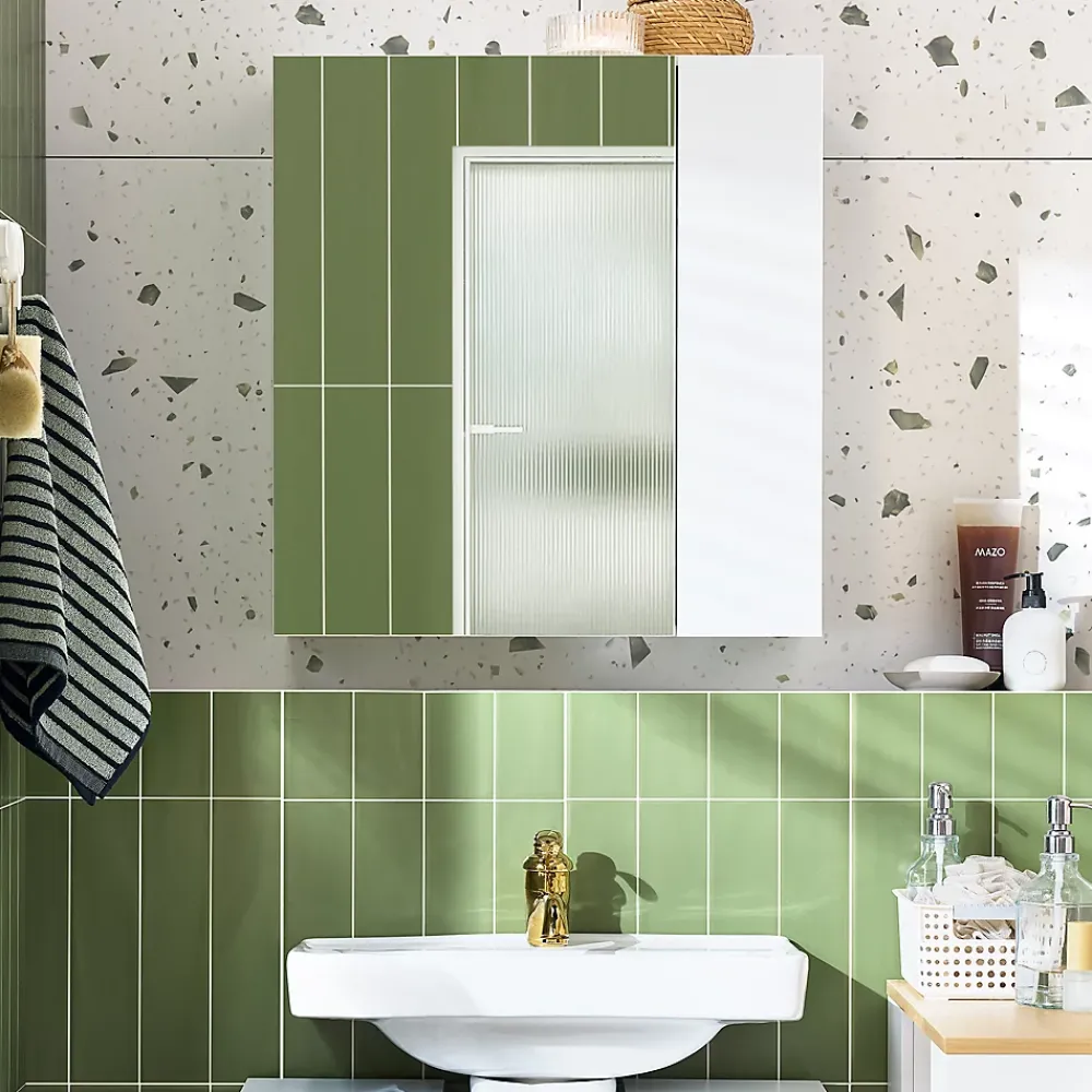 Armoire De Salle De Bains|Sobuy Armoire Murale avec Miroir, 1 Porte 3 Compartiments, Étagères Réglables, Blanche
