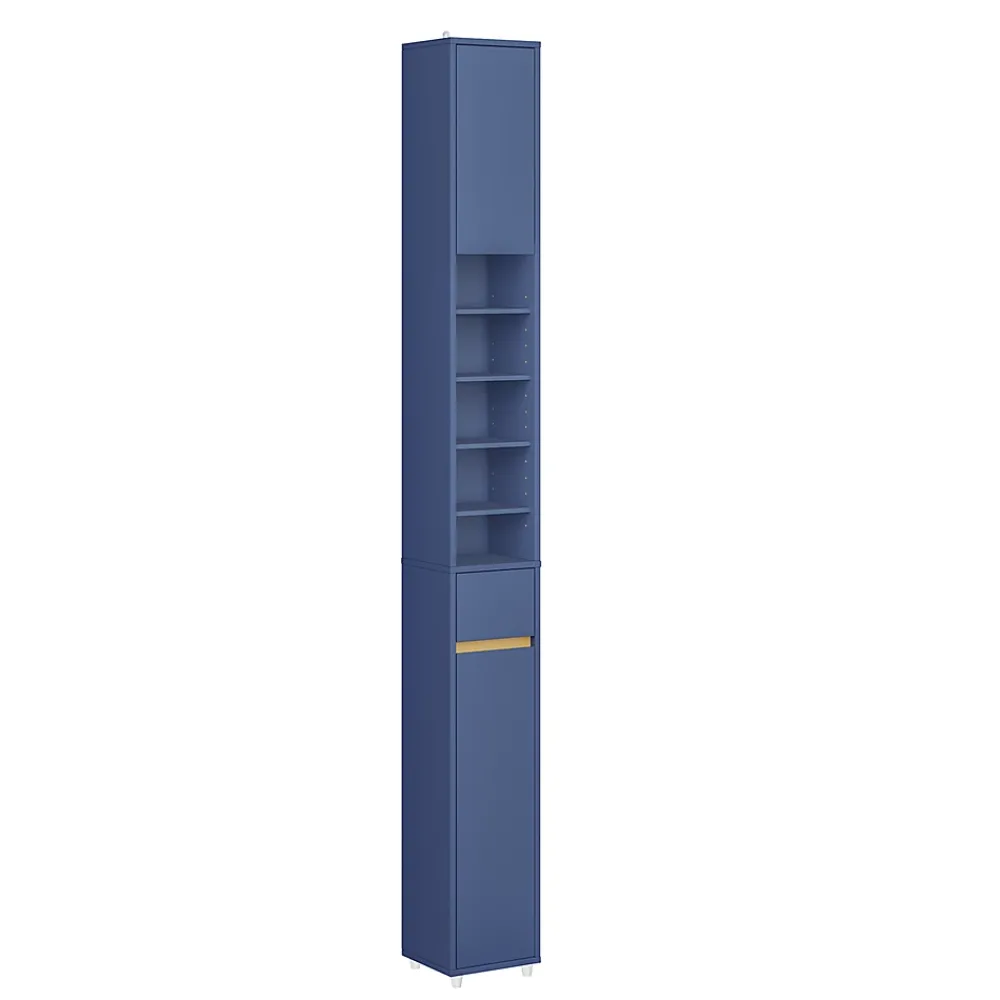 Colonne De Salle De Bains|Sobuy Armoire Salle de Bain en MDF Bleue avec Tiroir et Étagères Réglables
