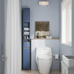 Colonne De Salle De Bains|Sobuy Armoire Salle de Bain en MDF Bleue avec Tiroir et Étagères Réglables