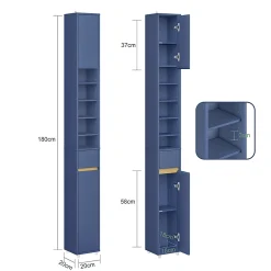 Colonne De Salle De Bains|Sobuy Armoire Salle de Bain en MDF Bleue avec Tiroir et Étagères Réglables