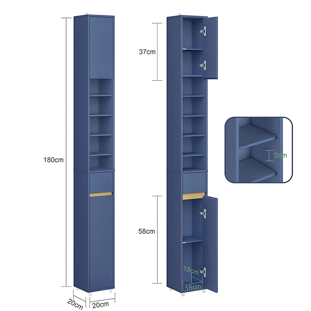 Colonne De Salle De Bains|Sobuy Armoire Salle de Bain en MDF Bleue avec Tiroir et Étagères Réglables