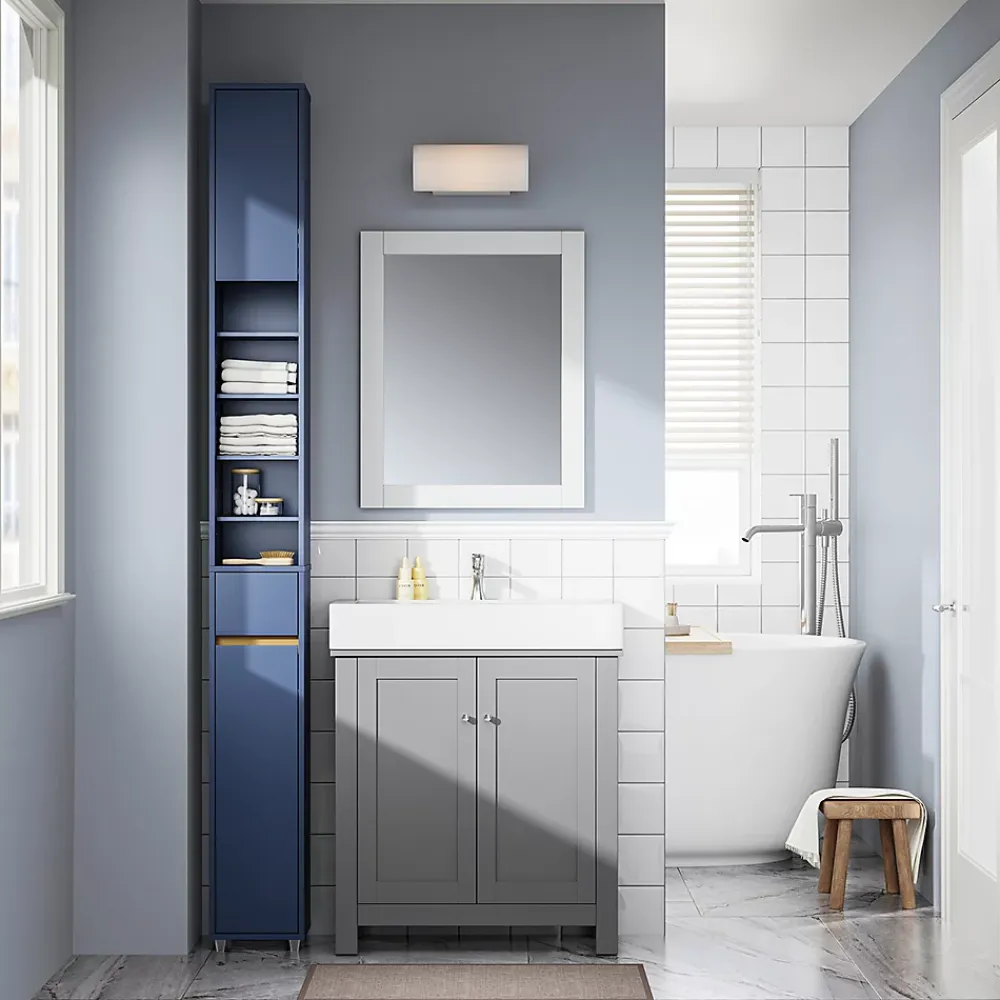 Colonne De Salle De Bains|Sobuy Armoire Salle de Bain en MDF Bleue avec Tiroir et Étagères Réglables