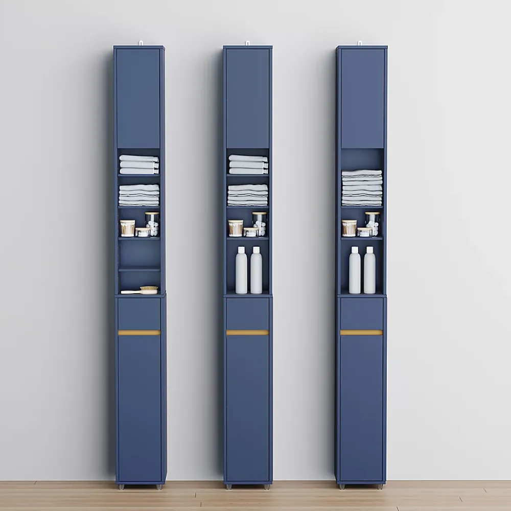 Colonne De Salle De Bains|Sobuy Armoire Salle de Bain en MDF Bleue avec Tiroir et Étagères Réglables
