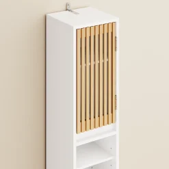 Sobuy Colonne d'Armoire pour Salle de Bain avec 6 Étagères Réglables, Blanche, 20x20x180 cm, BZR34-BW