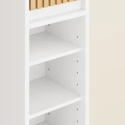 Sobuy Colonne d'Armoire pour Salle de Bain avec 6 Étagères Réglables, Blanche, 20x20x180 cm, BZR34-BW