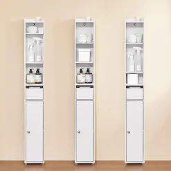 Sobuy Colonne de Salle de Bain avec Porte et Tiroir Résistant à l'Humidité Blanc
