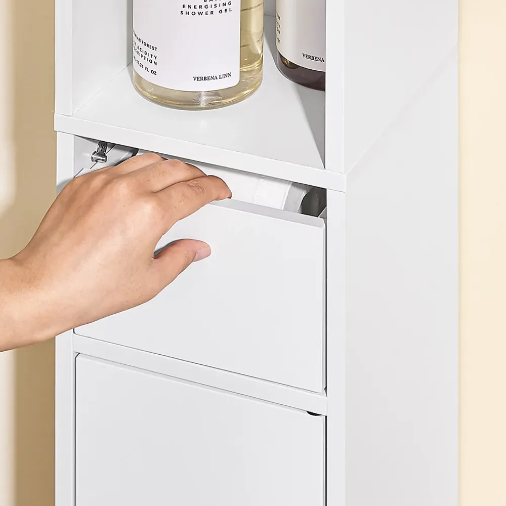 Sobuy Colonne de Salle de Bain avec Porte et Tiroir Résistant à l'Humidité Blanc