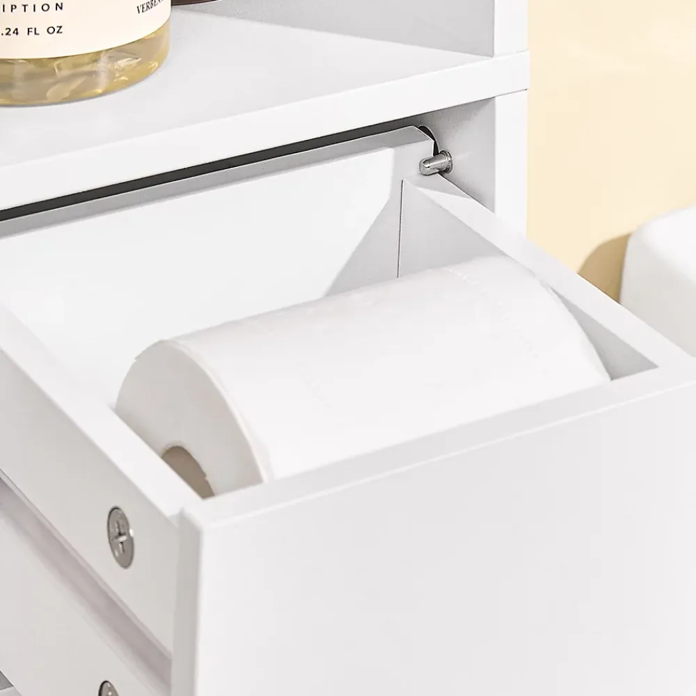 Sobuy Colonne de Salle de Bain avec Porte et Tiroir Résistant à l'Humidité Blanc