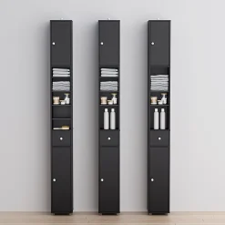 Sobuy Colonne de salle de bain étanche avec étagères et tiroirs réglables, MDF noir
