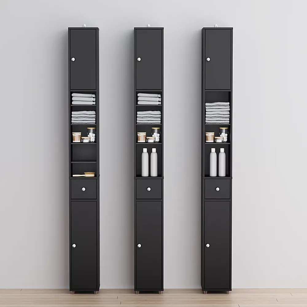 Sobuy Colonne de salle de bain étanche avec étagères et tiroirs réglables, MDF noir