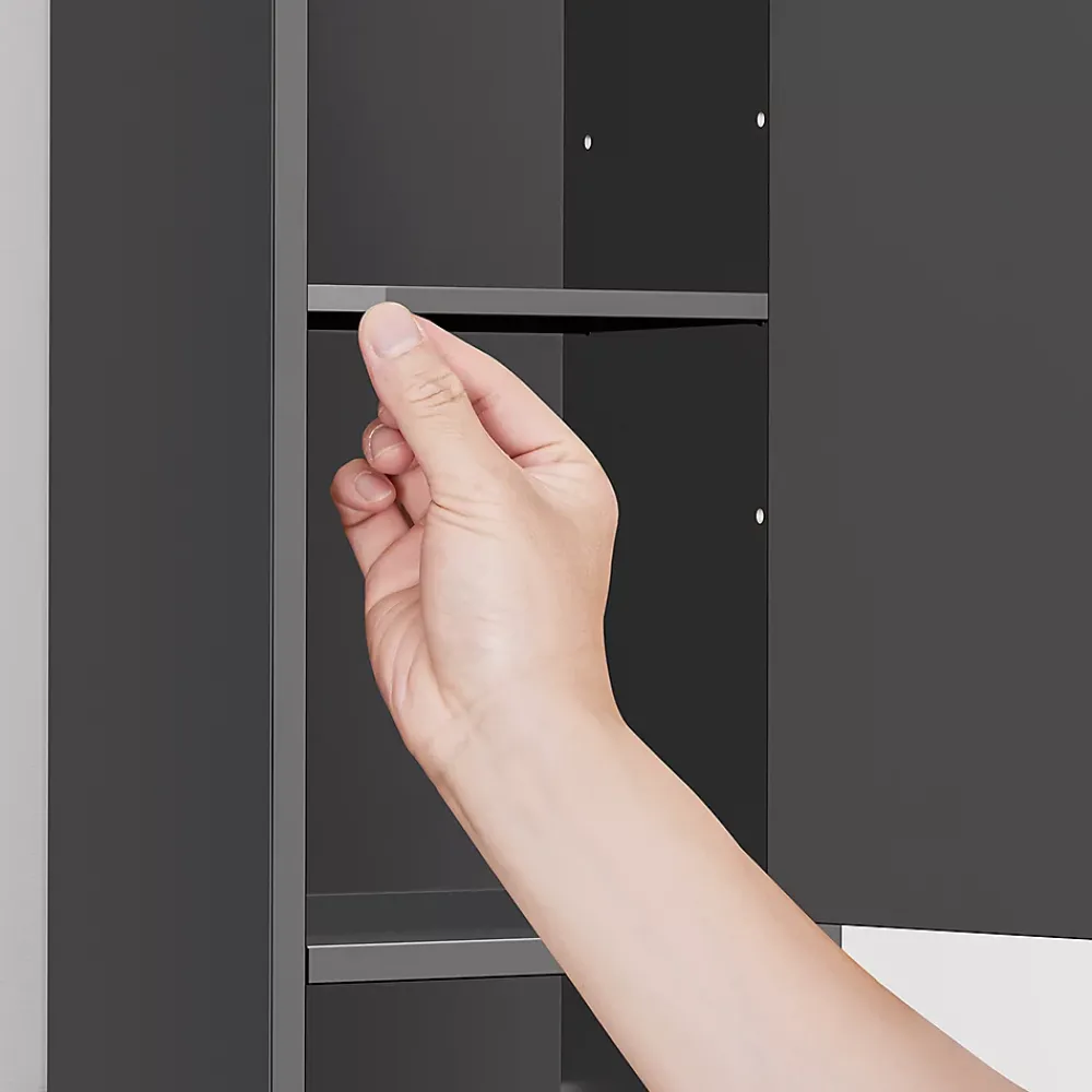 Sobuy Colonne de salle de bain étanche avec étagères et tiroirs réglables, MDF noir
