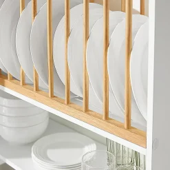 Sobuy KCR09-W Porte-Assiettes Murale, Meuble de Rangement d'Assiettes et Epices, Etagère Murale Blanche