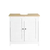 Meuble Sous Lavabo|Sobuy Meuble Lavabo Salle de Bain 2 Portes 2 Étages Blanc en Bois Naturel