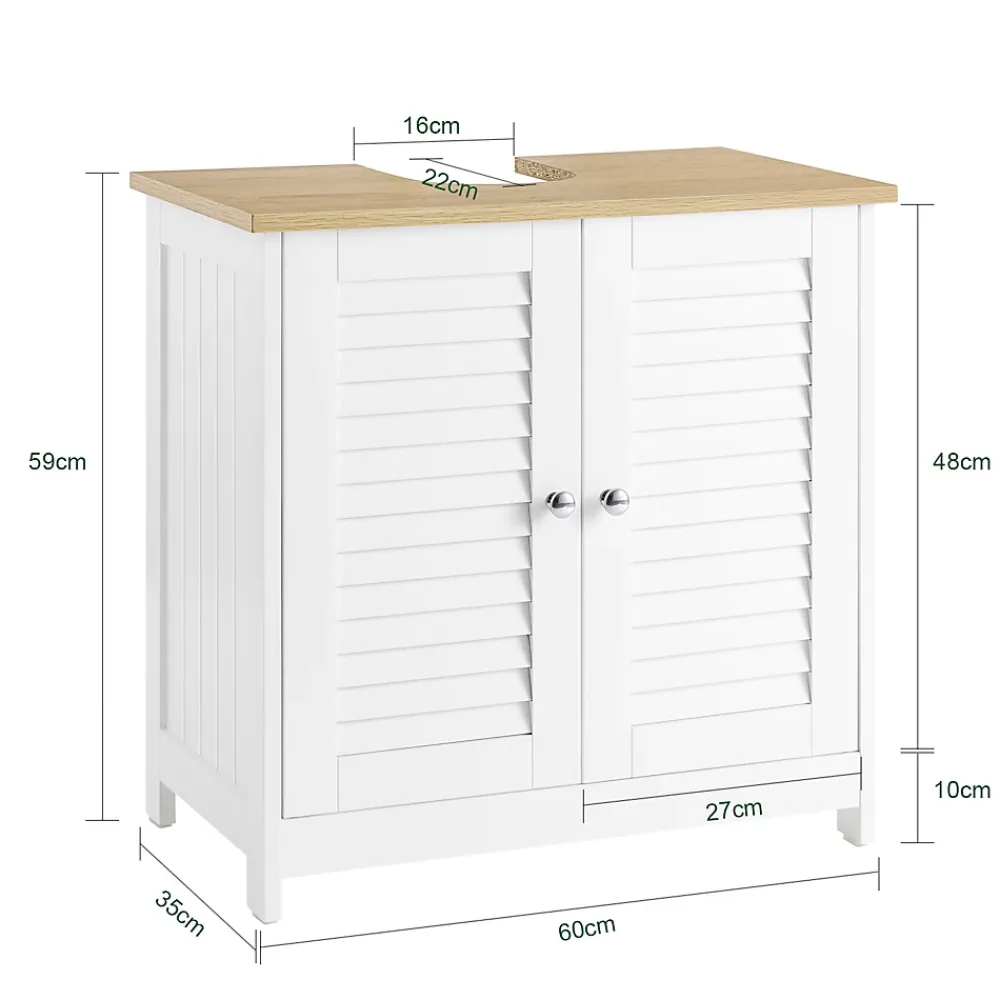 Meuble Sous Lavabo|Sobuy Meuble Lavabo Salle de Bain 2 Portes 2 Étages Blanc en Bois Naturel
