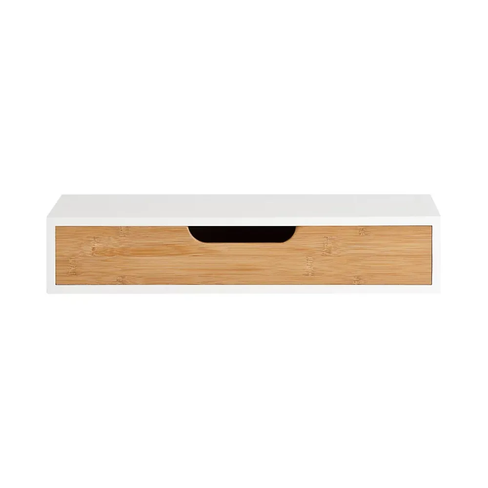 Sobuy Étagère Murale avec Tiroir - Étagère Flottante Moderne Blanche & Nature