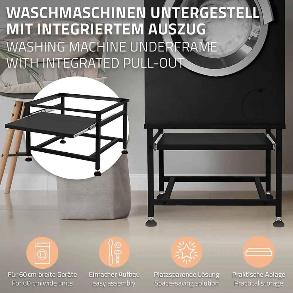 Ml-Design Socle de machine à laver avec étagère extensible base sèche-linge en acier noir