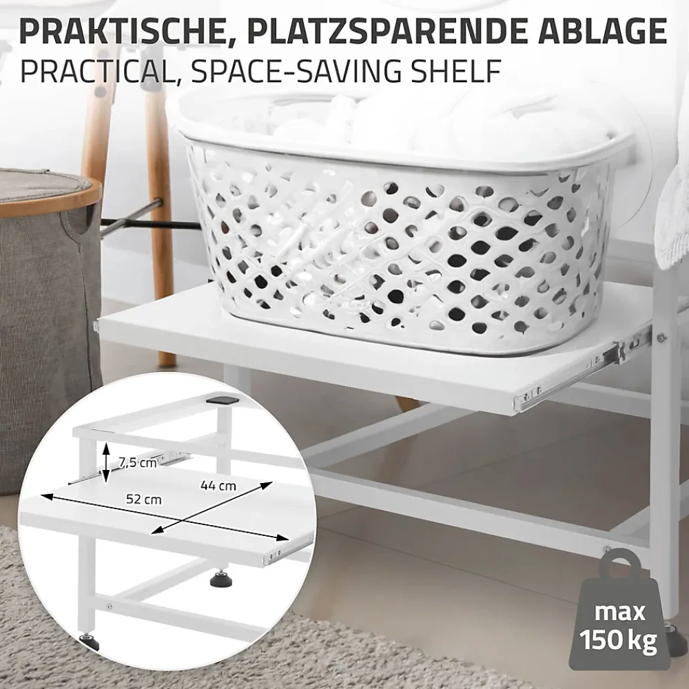 Etendoir À Linge|Ml-Design Socle de machine à laver avec étagère extensible base sèche-linge en acier blanc