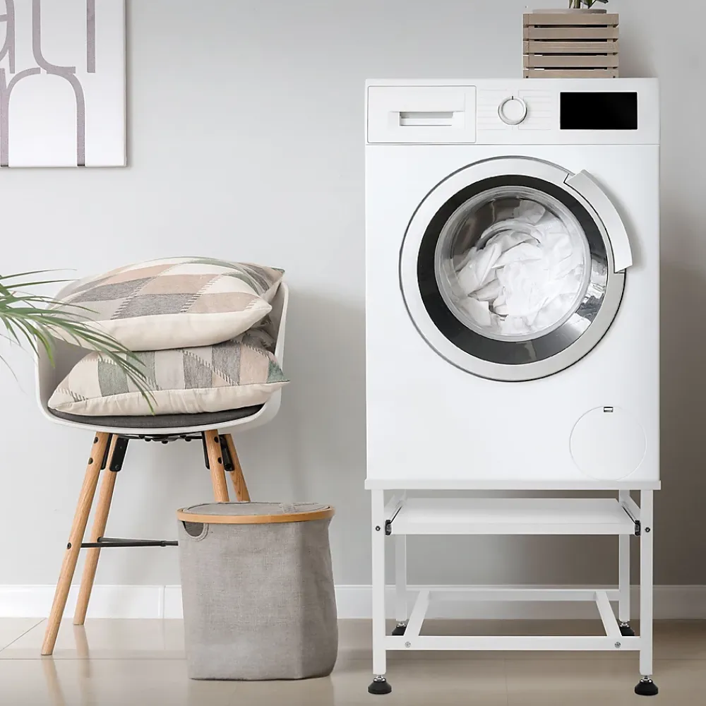 Etendoir À Linge|Ml-Design Socle de machine à laver avec étagère extensible base sèche-linge en acier blanc