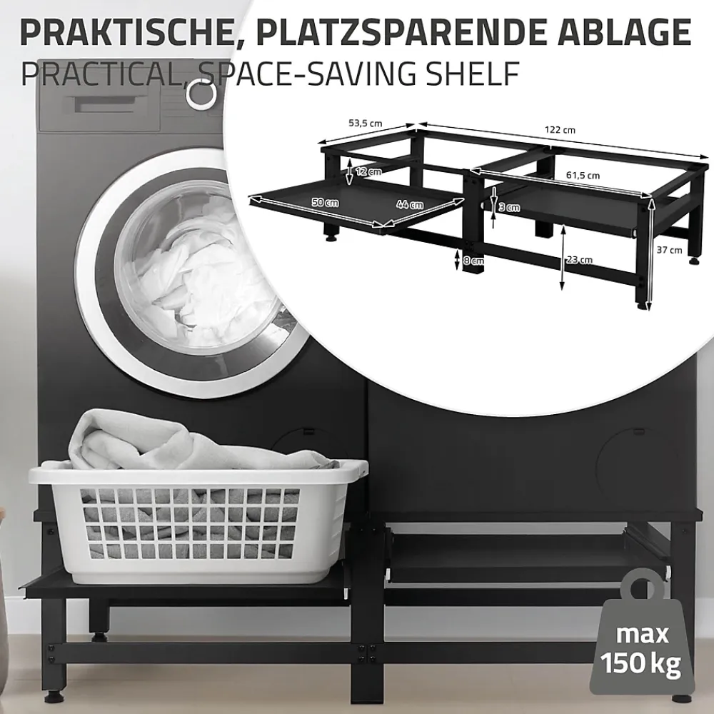Ml-Design Socle machine à laver double avec étagère base sèche-linge noir 150 kg/support