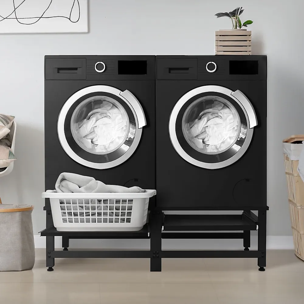 Ml-Design Socle machine à laver double avec étagère base sèche-linge noir 150 kg/support