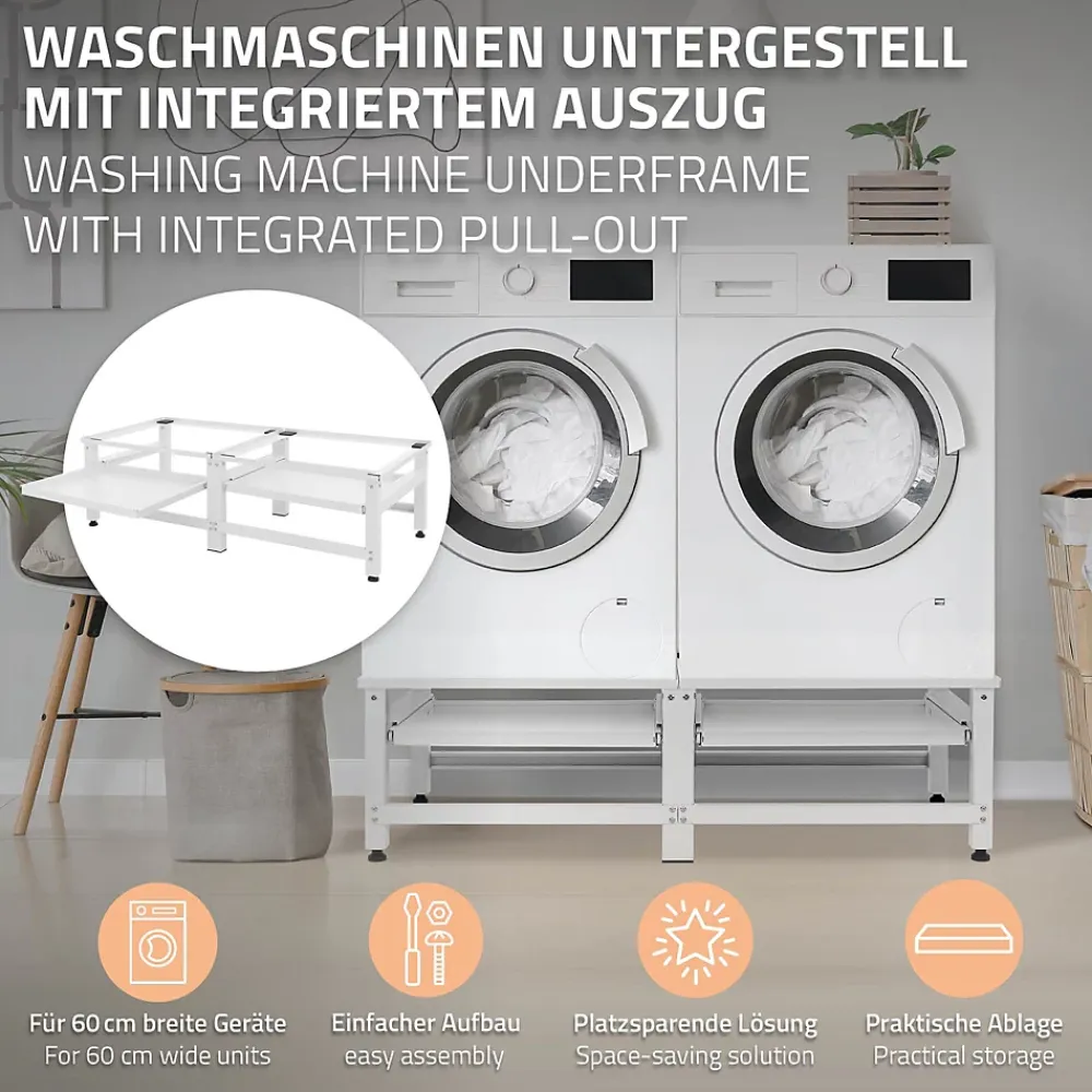Ml-Design Socle machine à laver double avec étagère base sèche-linge blanc 150 kg/support