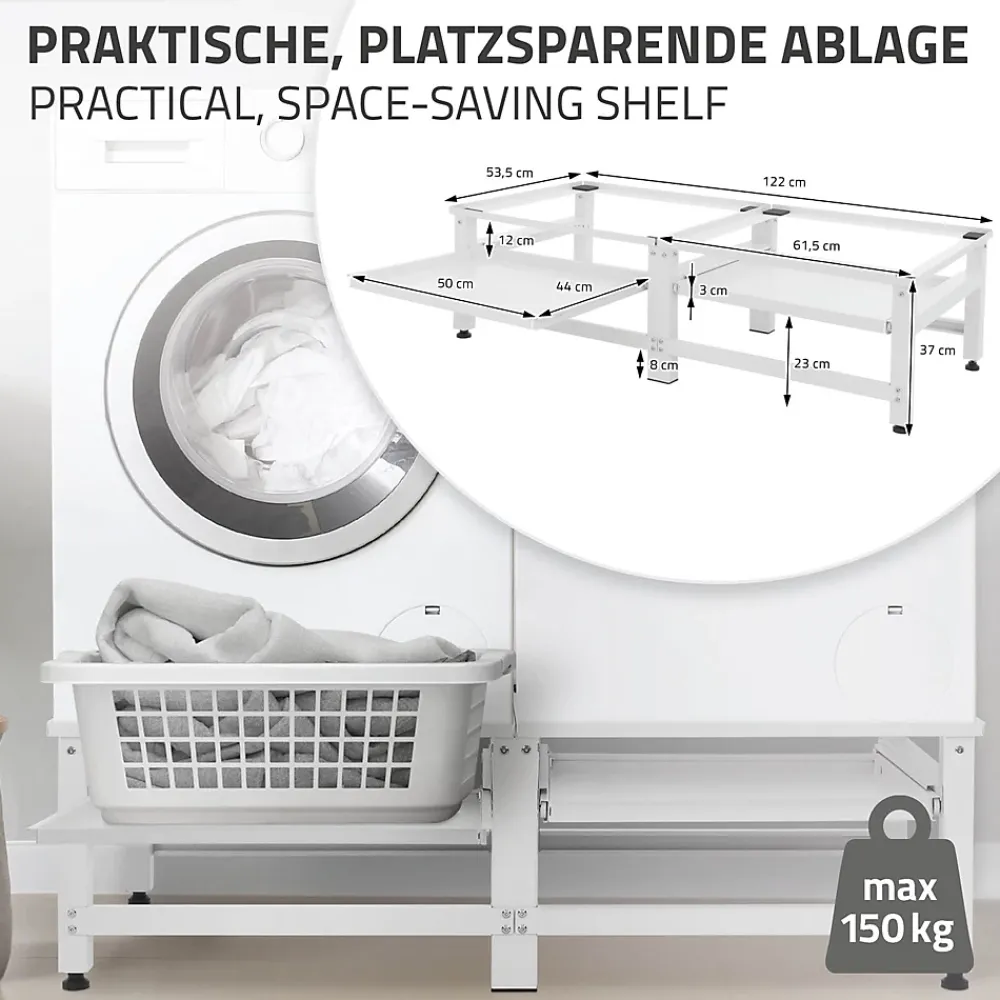 Ml-Design Socle machine à laver double avec étagère base sèche-linge blanc 150 kg/support