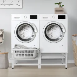 Ml-Design Socle machine à laver double avec étagère base sèche-linge blanc 150 kg/support