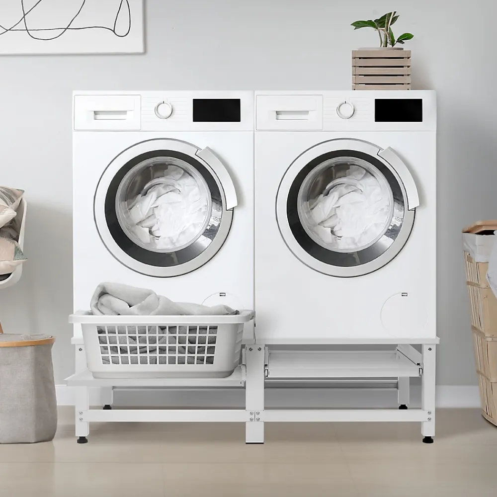 Ml-Design Socle machine à laver double avec étagère base sèche-linge blanc 150 kg/support